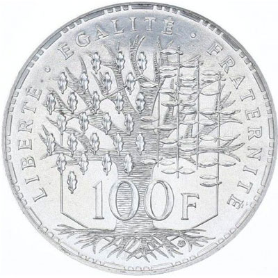 Côté pile de la pièce en argent 100 Francs