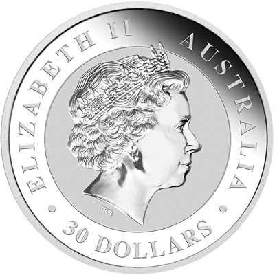 Côté pile de la pièce en argent "Kookaburra" de 1Kg - Australie