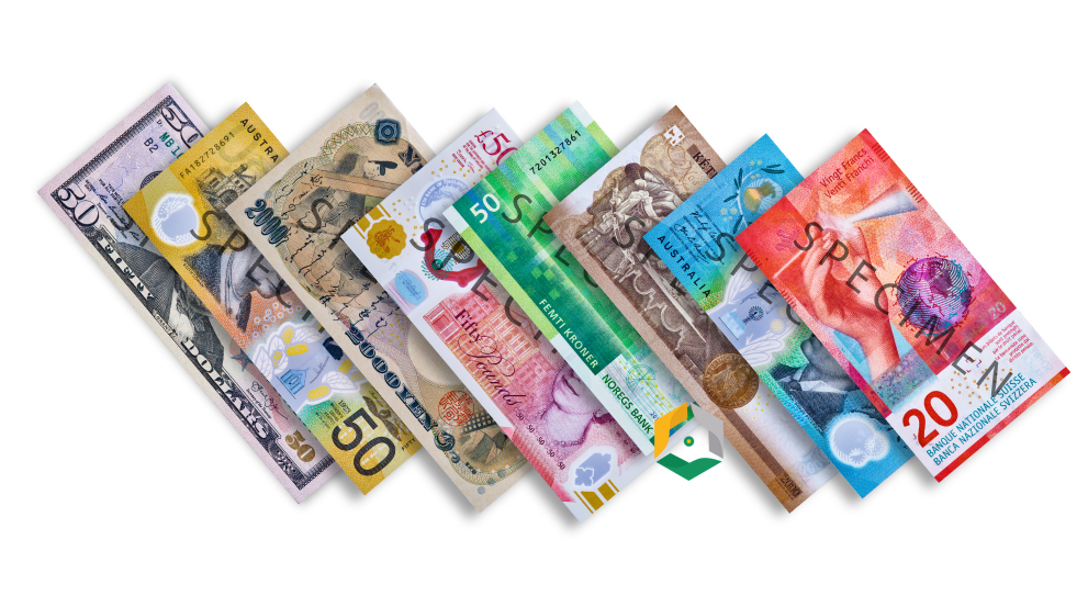 billets de devises étrangères: dollars, livres sterling, euros et francs suisses